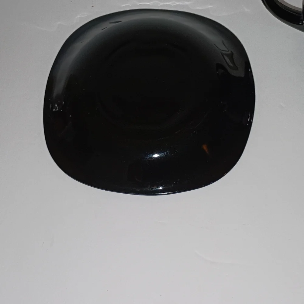 Set of 2 Arcoroc France Floral  Black Glass Demitasse Espresso Cups Saucers Vtg